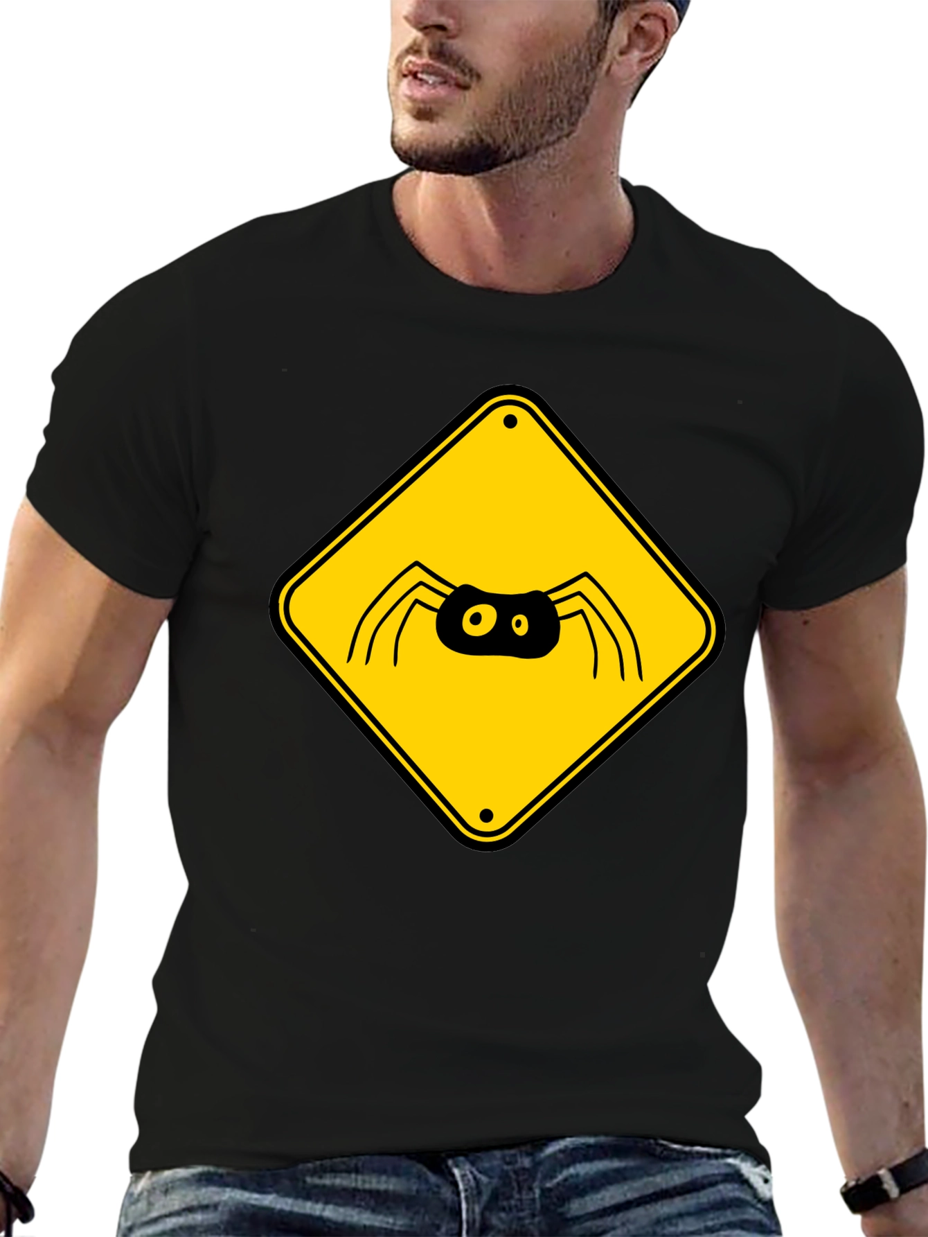 Spider Warning Sign Graphic T-Shirt