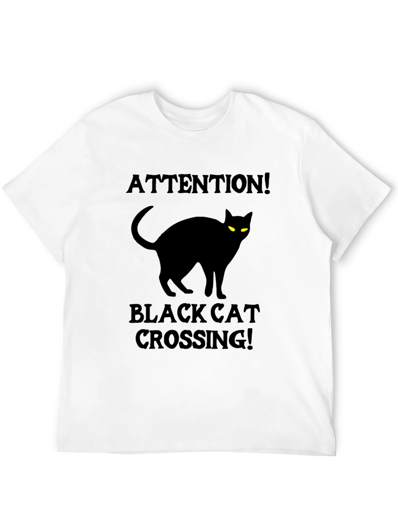 Black Cat Crossing T-Shirt - Attention Halloween Tee