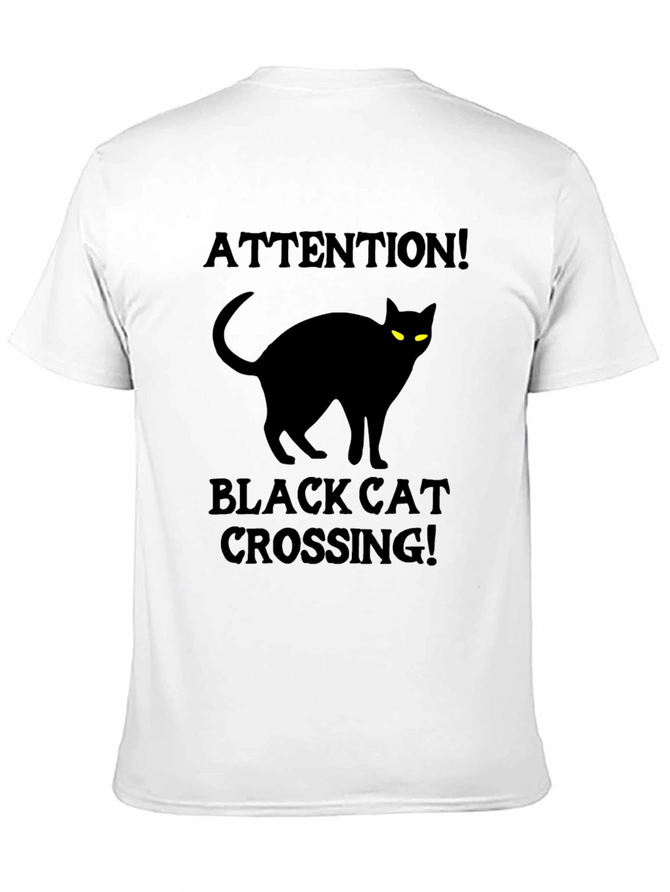 Black Cat Crossing T-Shirt - Attention Halloween Tee