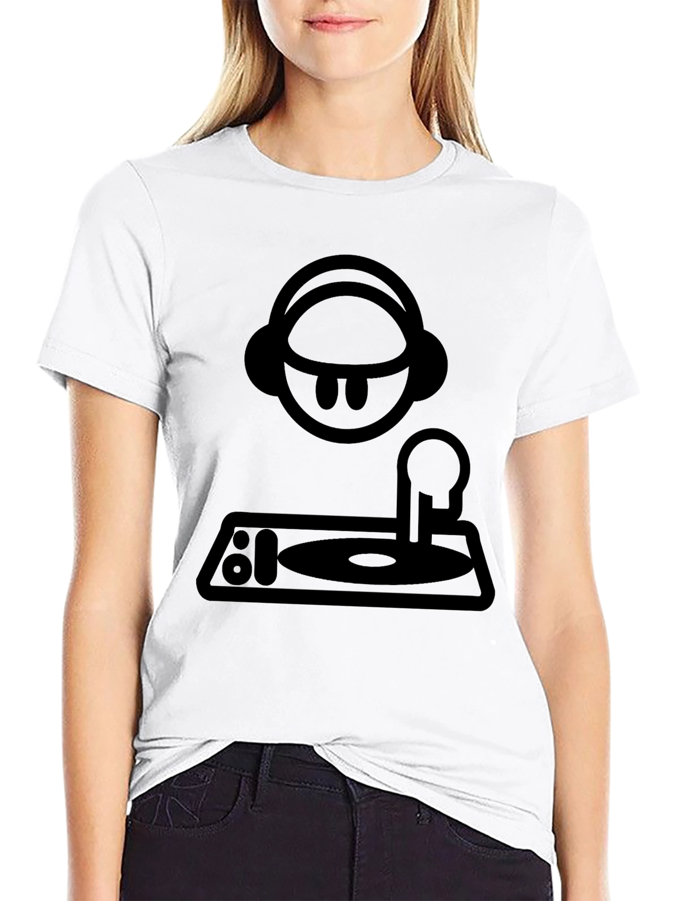 DJ Cartoon Graphic T-Shirt - Black