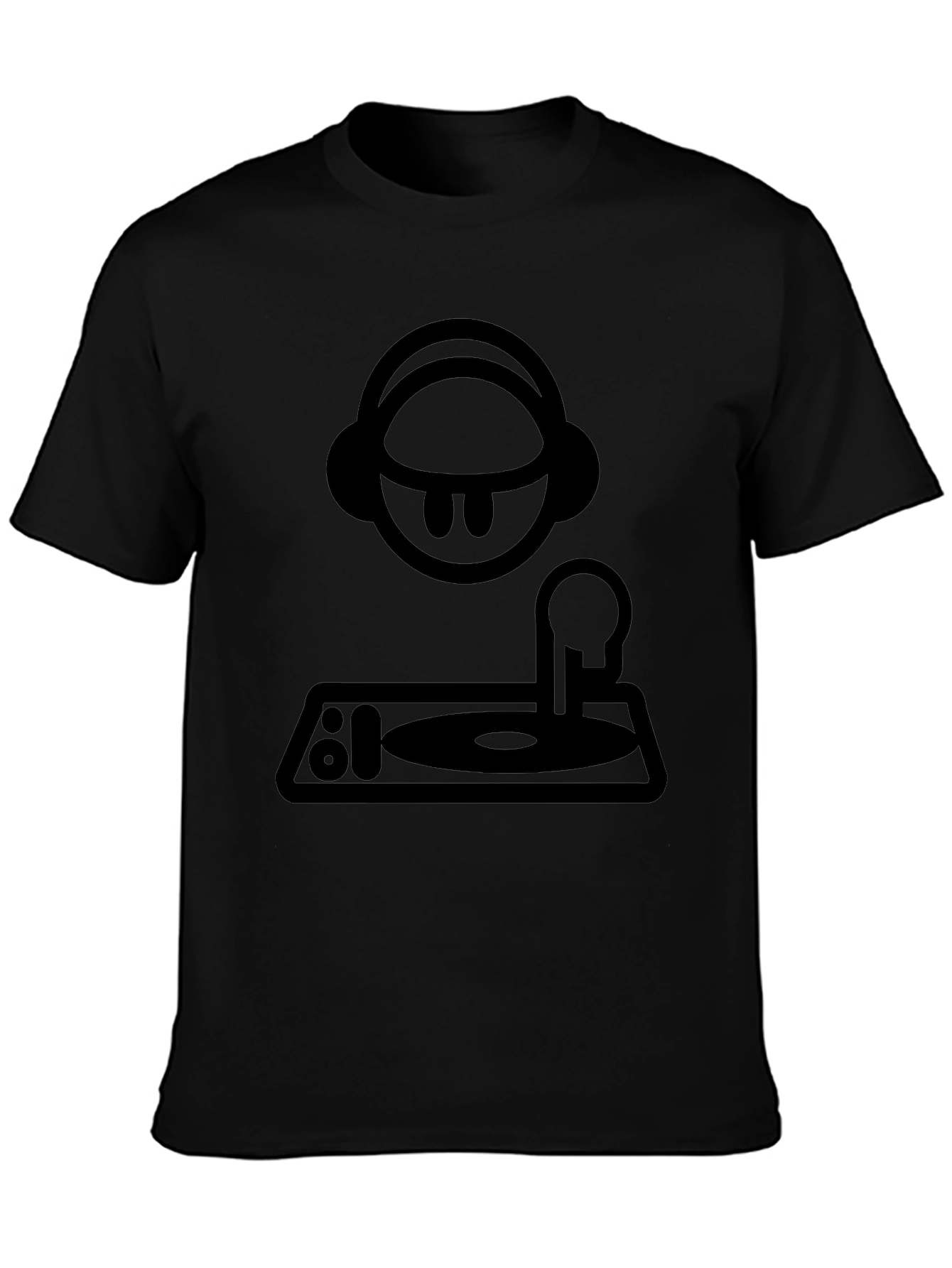 DJ Cartoon Graphic T-Shirt - Black