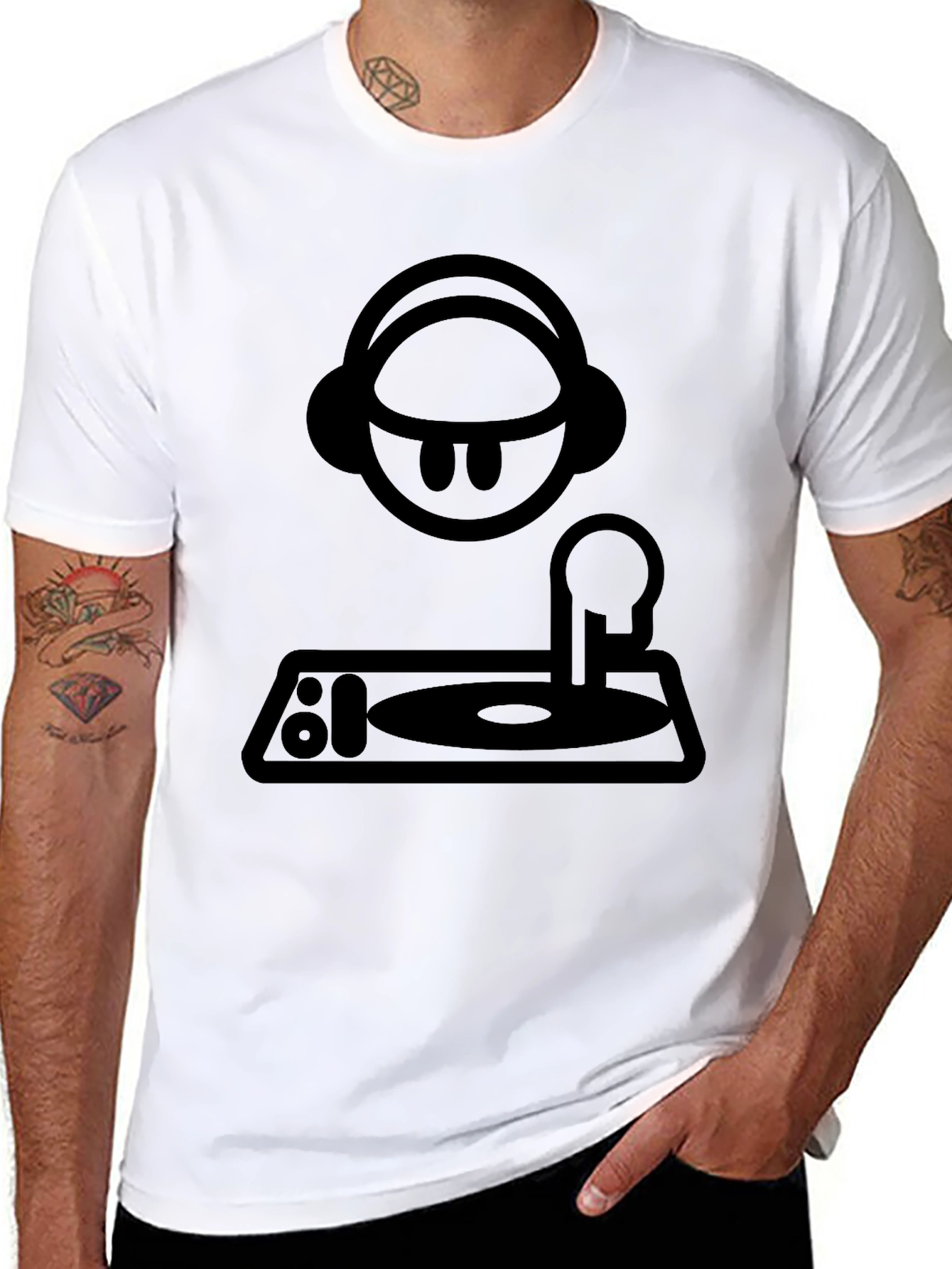 DJ Cartoon Graphic T-Shirt - Black