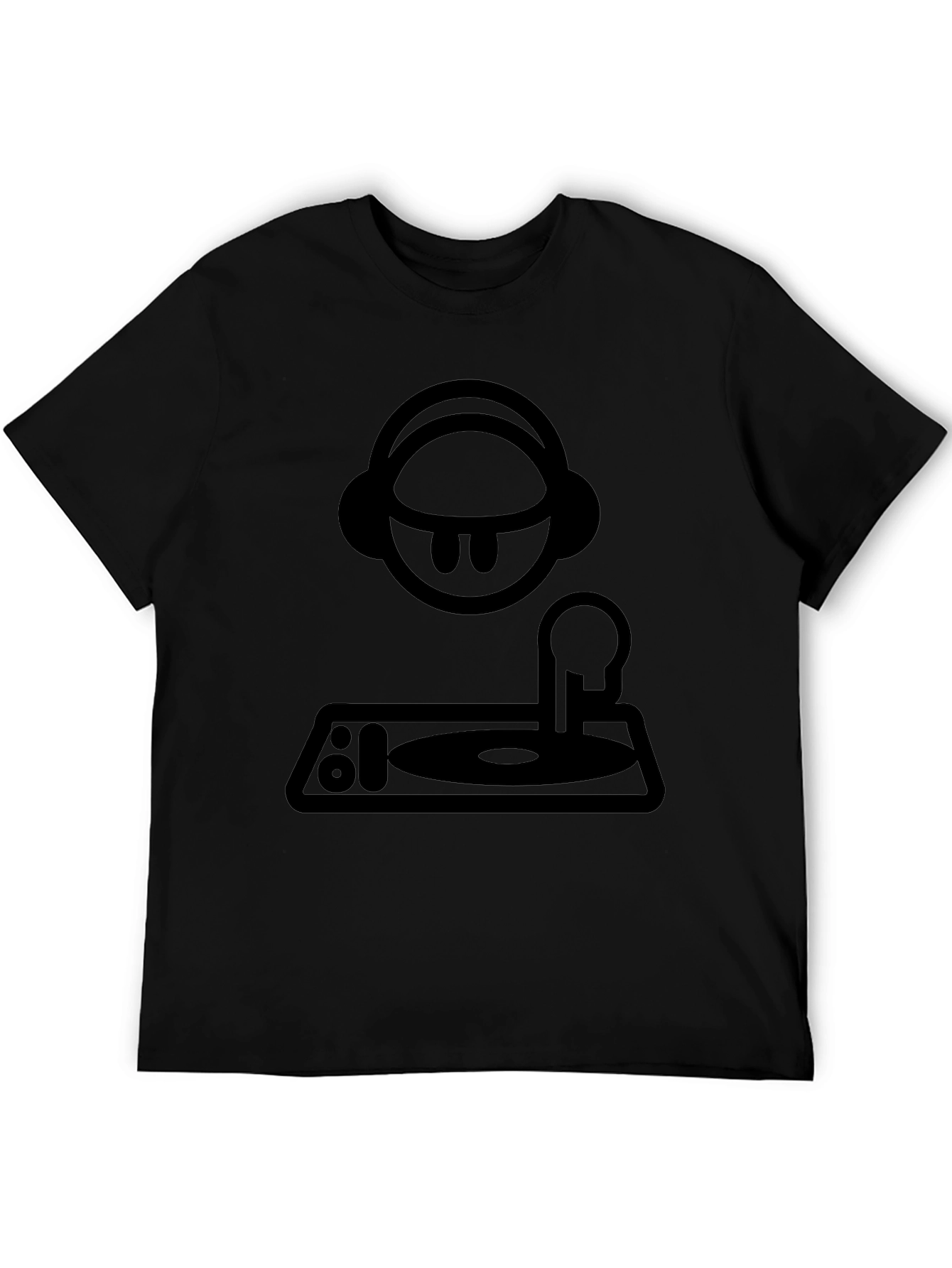 DJ Cartoon Graphic T-Shirt - Black