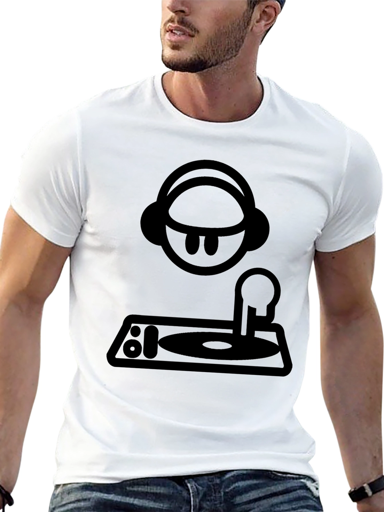 DJ Cartoon Graphic T-Shirt - Black