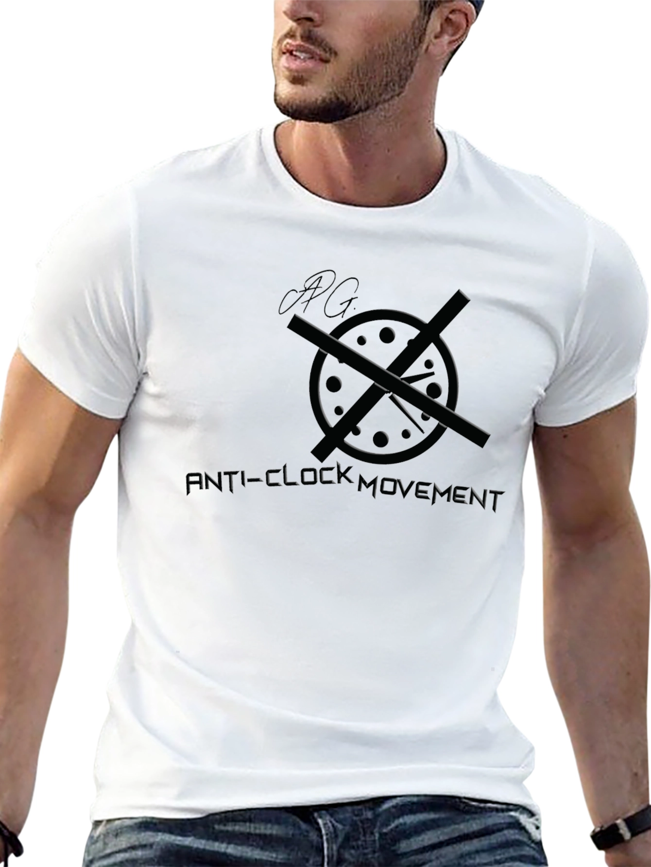Anti-Clock Movement Graphic T-Shirt - Black