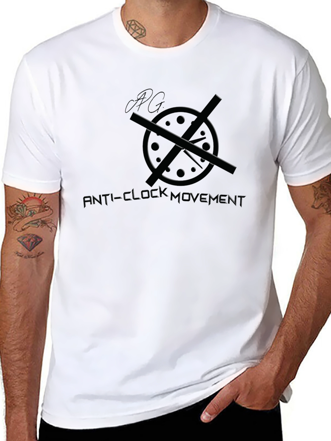 Anti-Clock Movement Graphic T-Shirt - Black