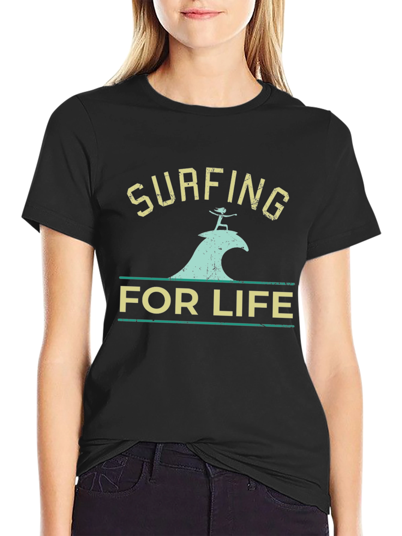 Surfing For Life T-Shirt - Black Surf Tee