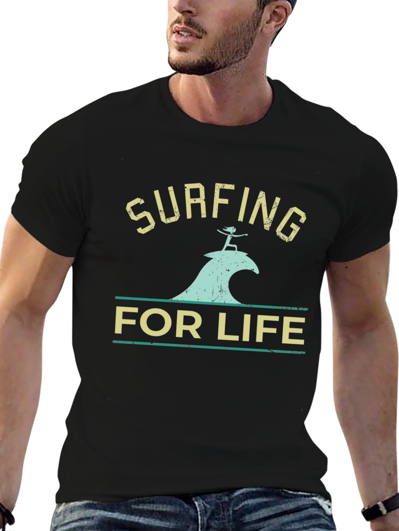 Surfing For Life T-Shirt - Black Surf Tee