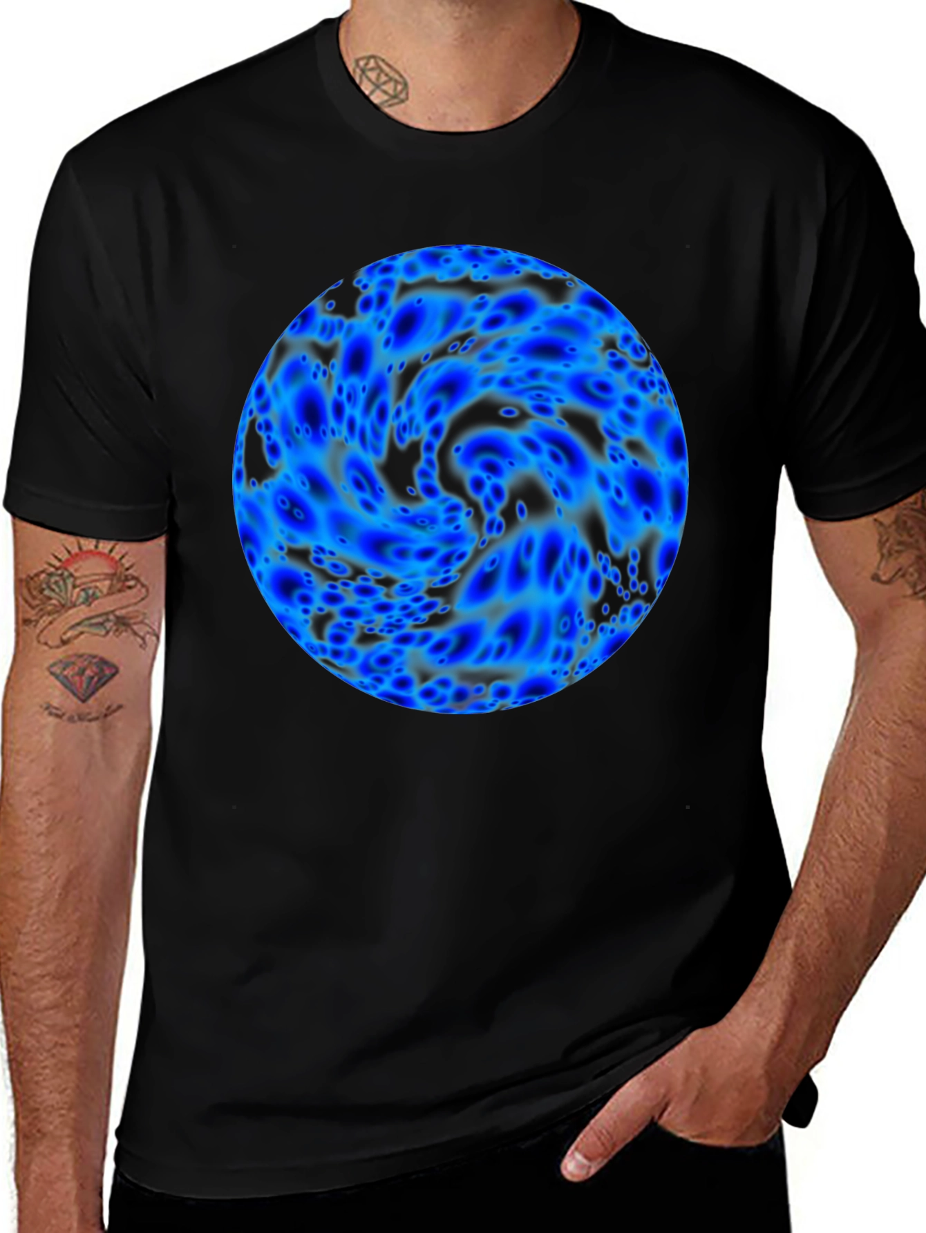 Abstract Blue Sphere Black T-Shirt