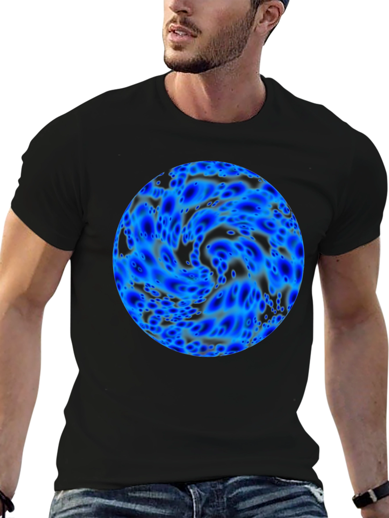 Abstract Blue Sphere Black T-Shirt