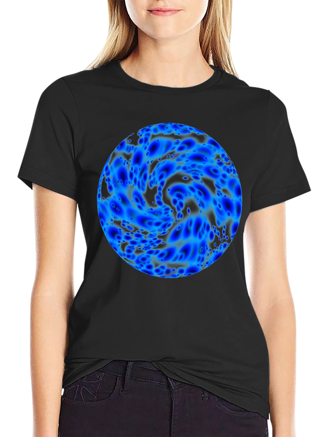 Abstract Blue Sphere Black T-Shirt