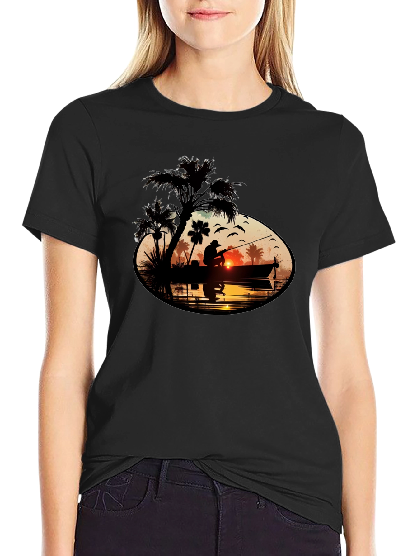 Sunset Fisherman Graphic Tee