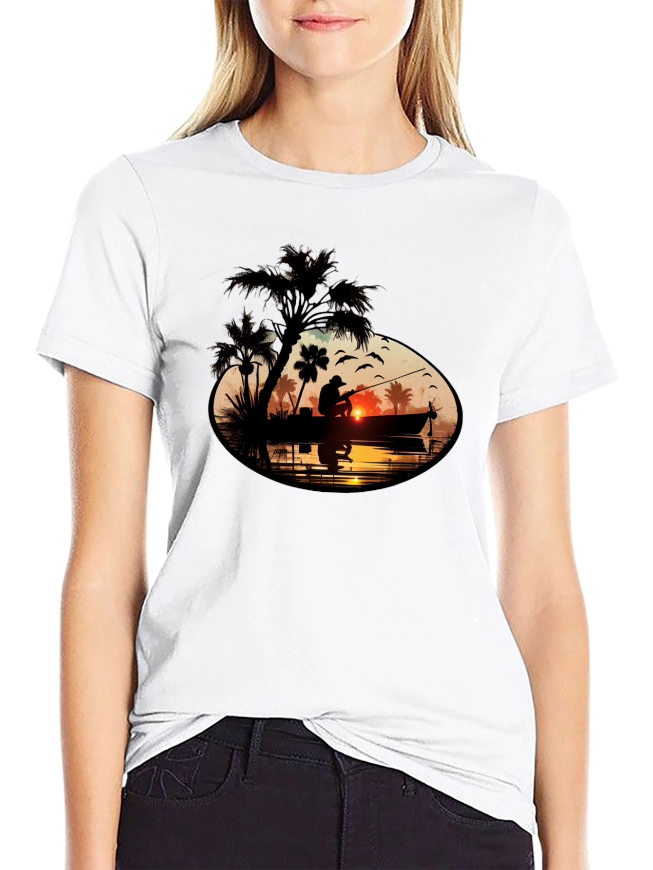 Sunset Fisherman Graphic Tee