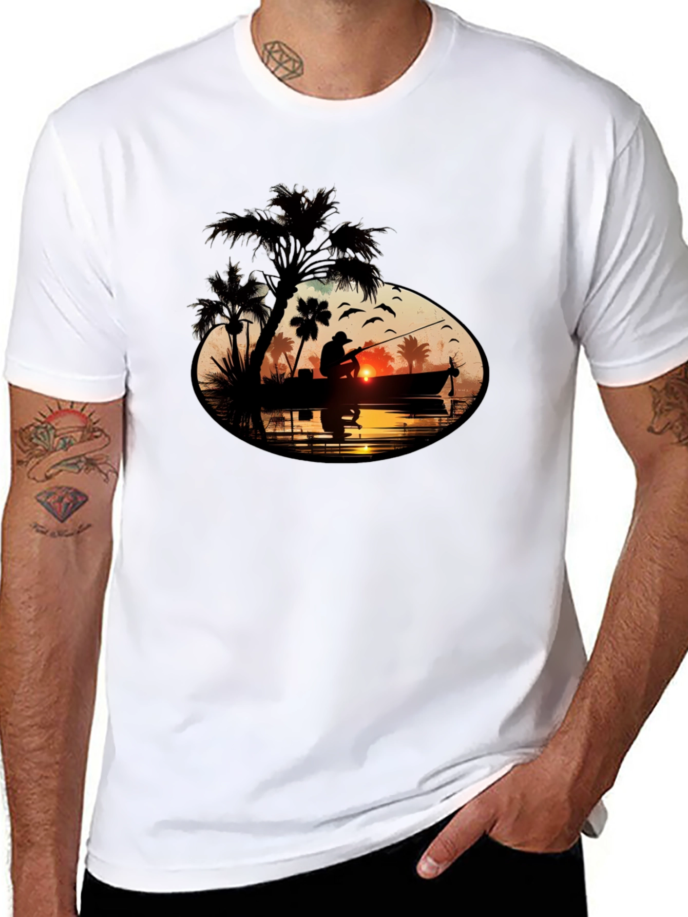 Sunset Fisherman Graphic Tee