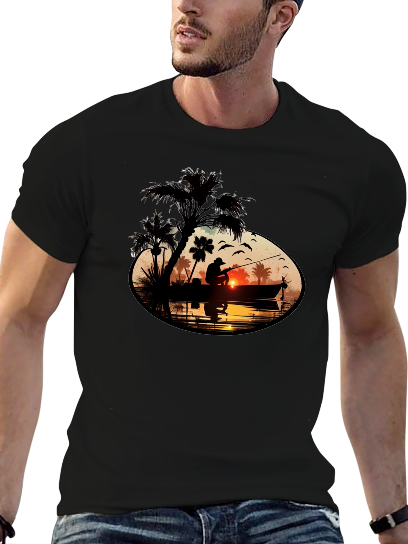 Sunset Fisherman Graphic Tee