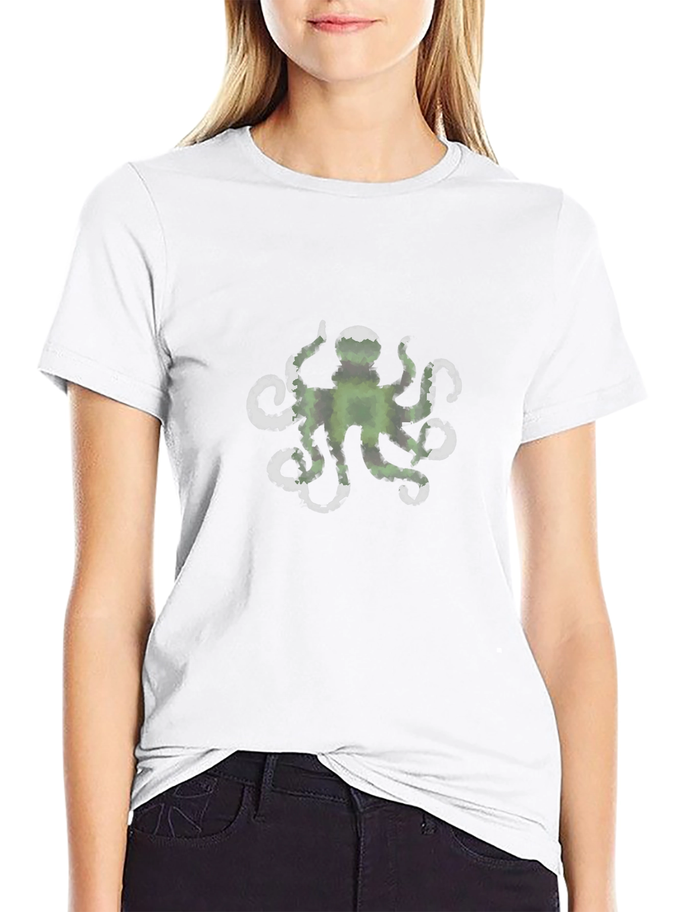 Green Octopus Graphic Black Tee