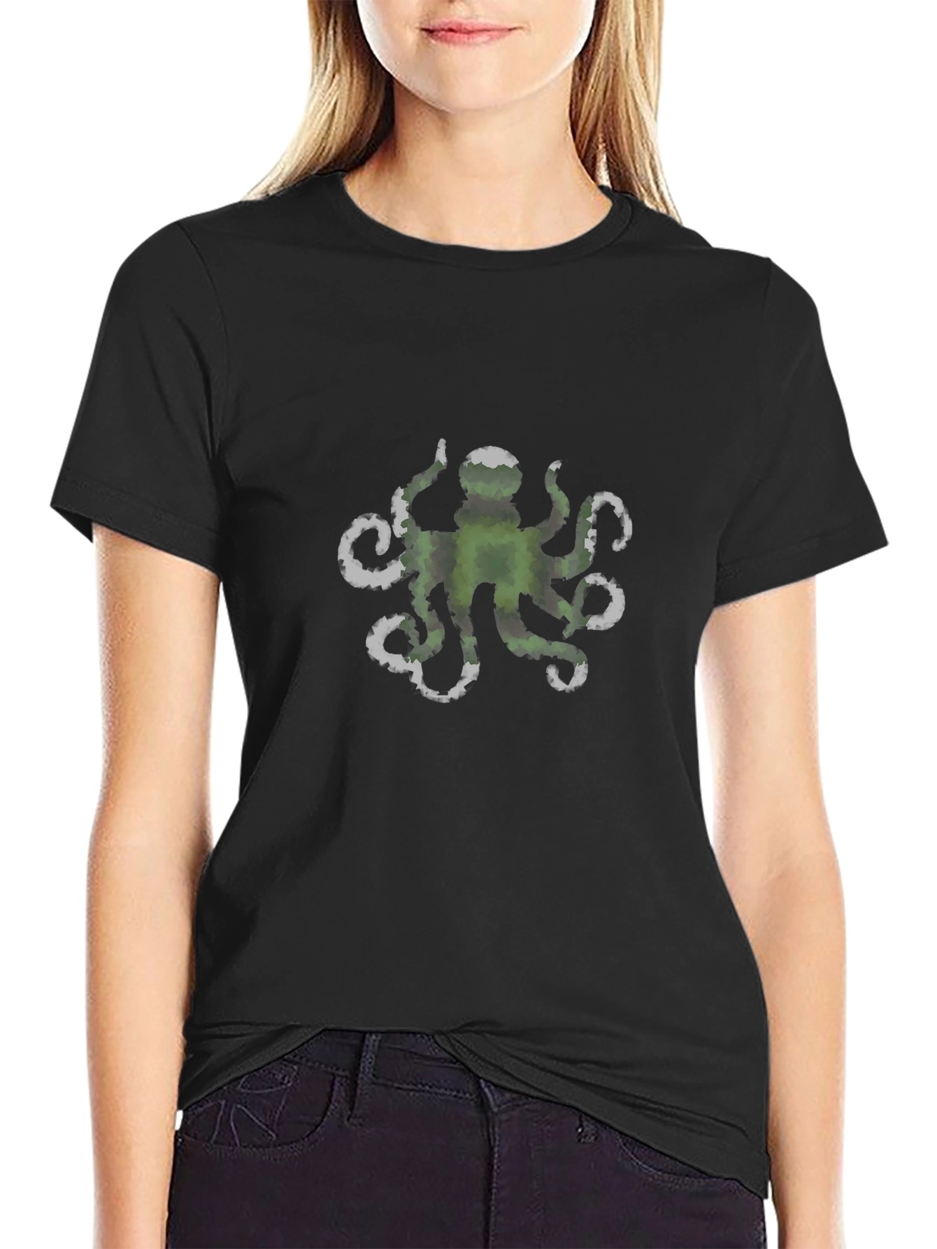 Green Octopus Graphic Black Tee