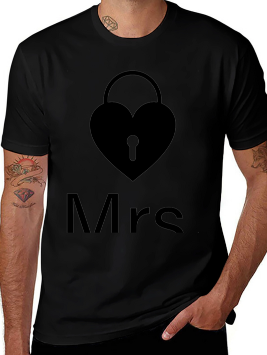 Mrs. Heart Lock Black T-Shirt - Stylish Couples Apparel