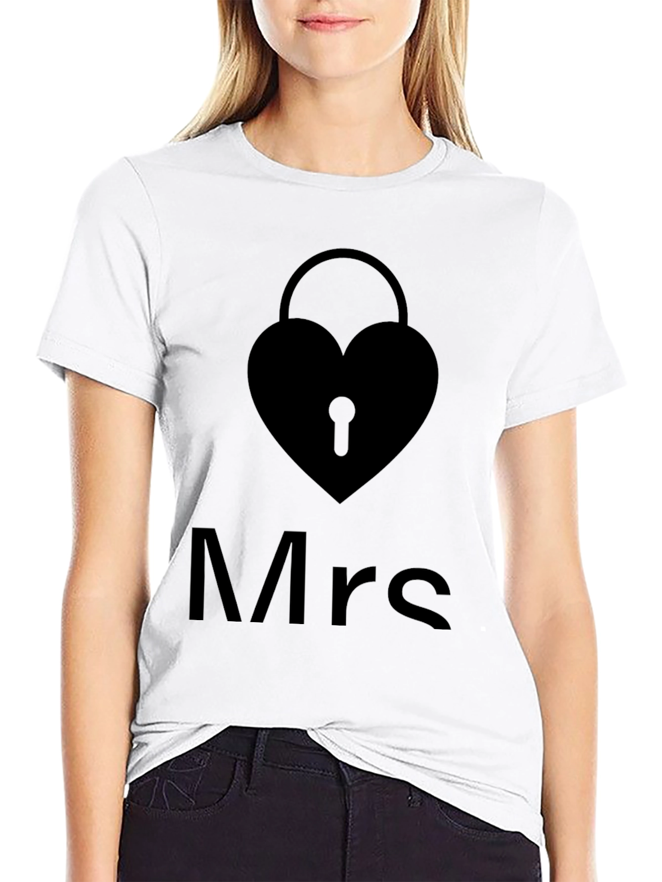 Mrs. Heart Lock Black T-Shirt - Stylish Couples Apparel