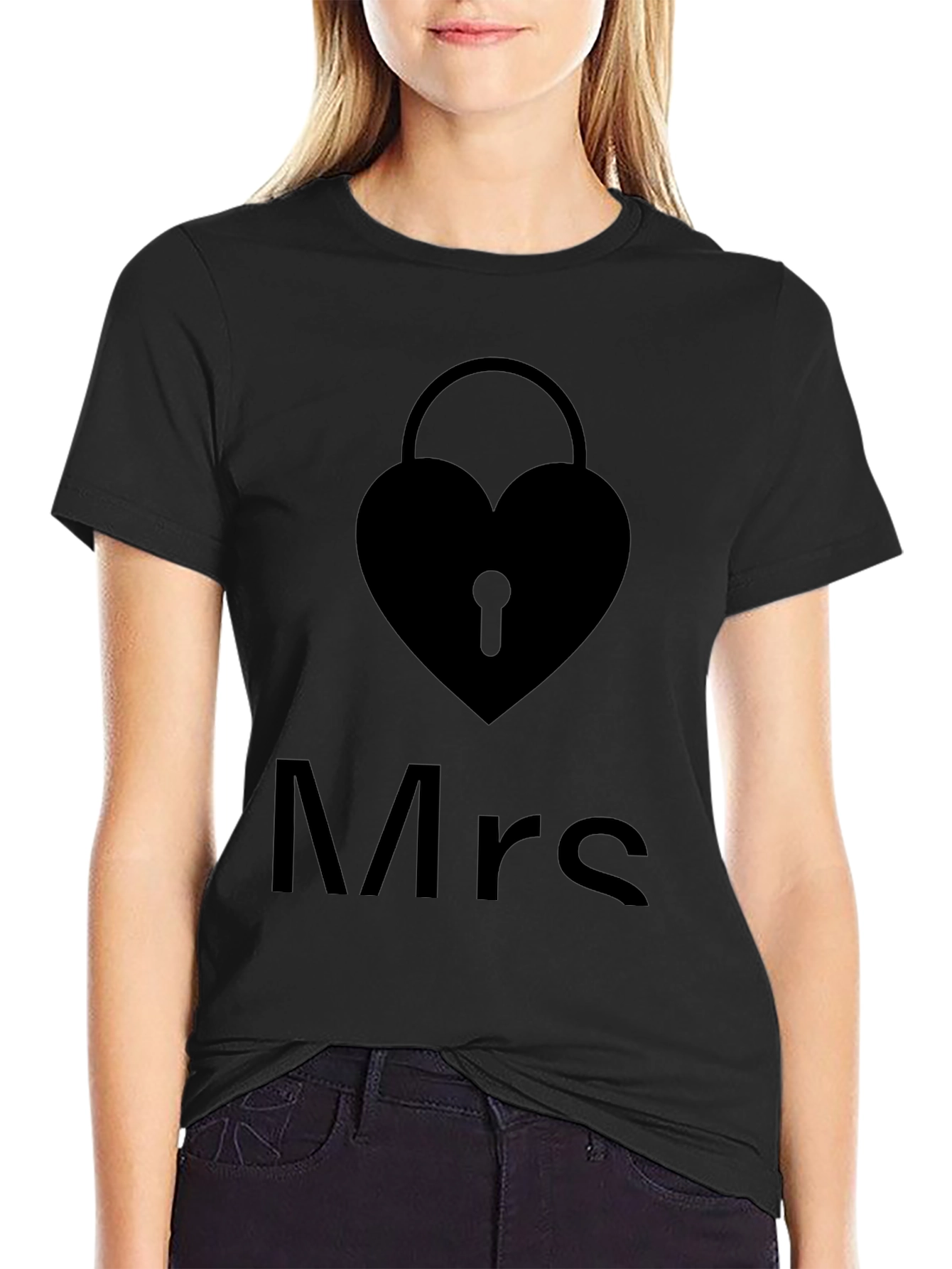 Mrs. Heart Lock Black T-Shirt - Stylish Couples Apparel