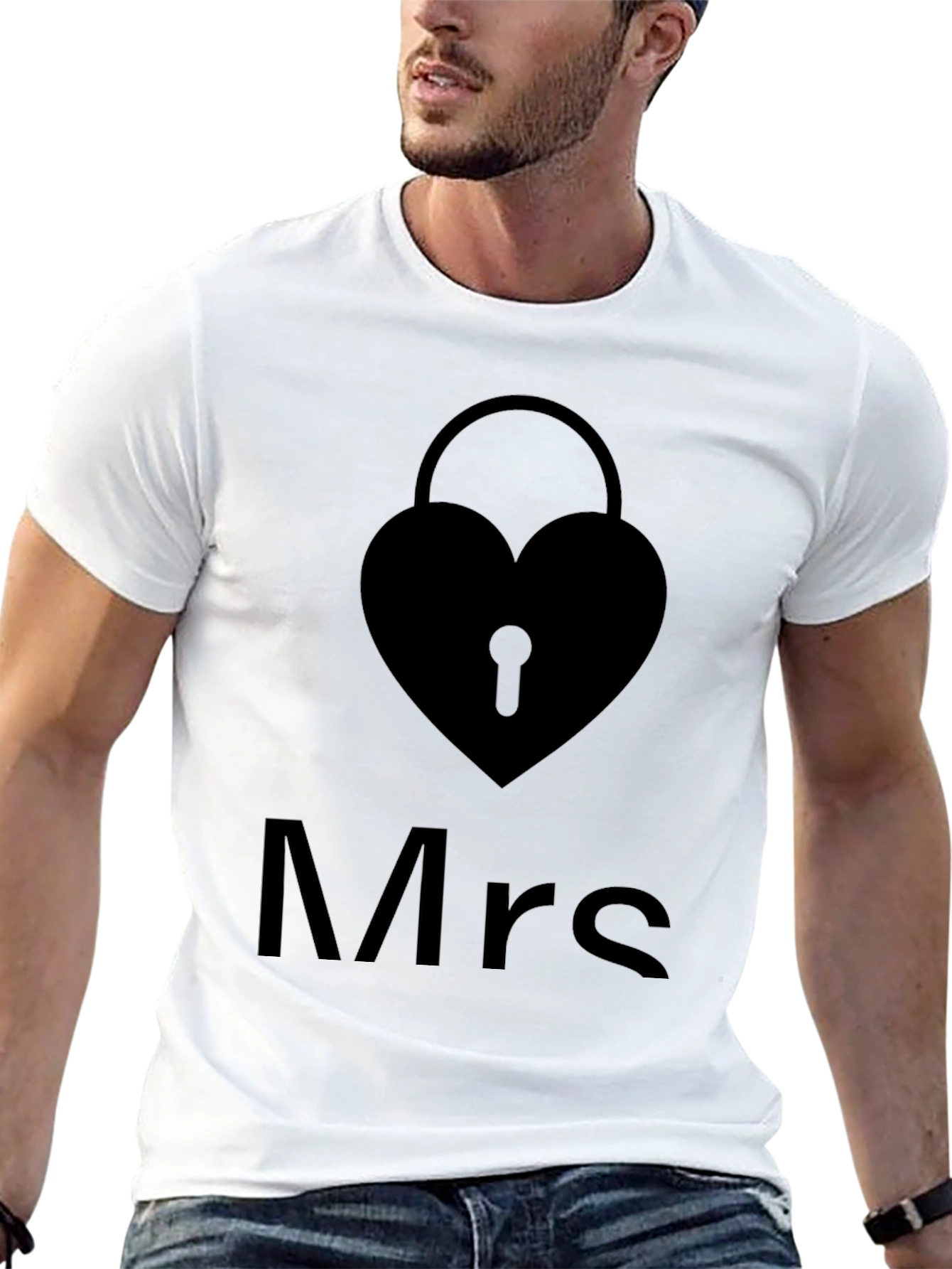 Mrs. Heart Lock Black T-Shirt - Stylish Couples Apparel