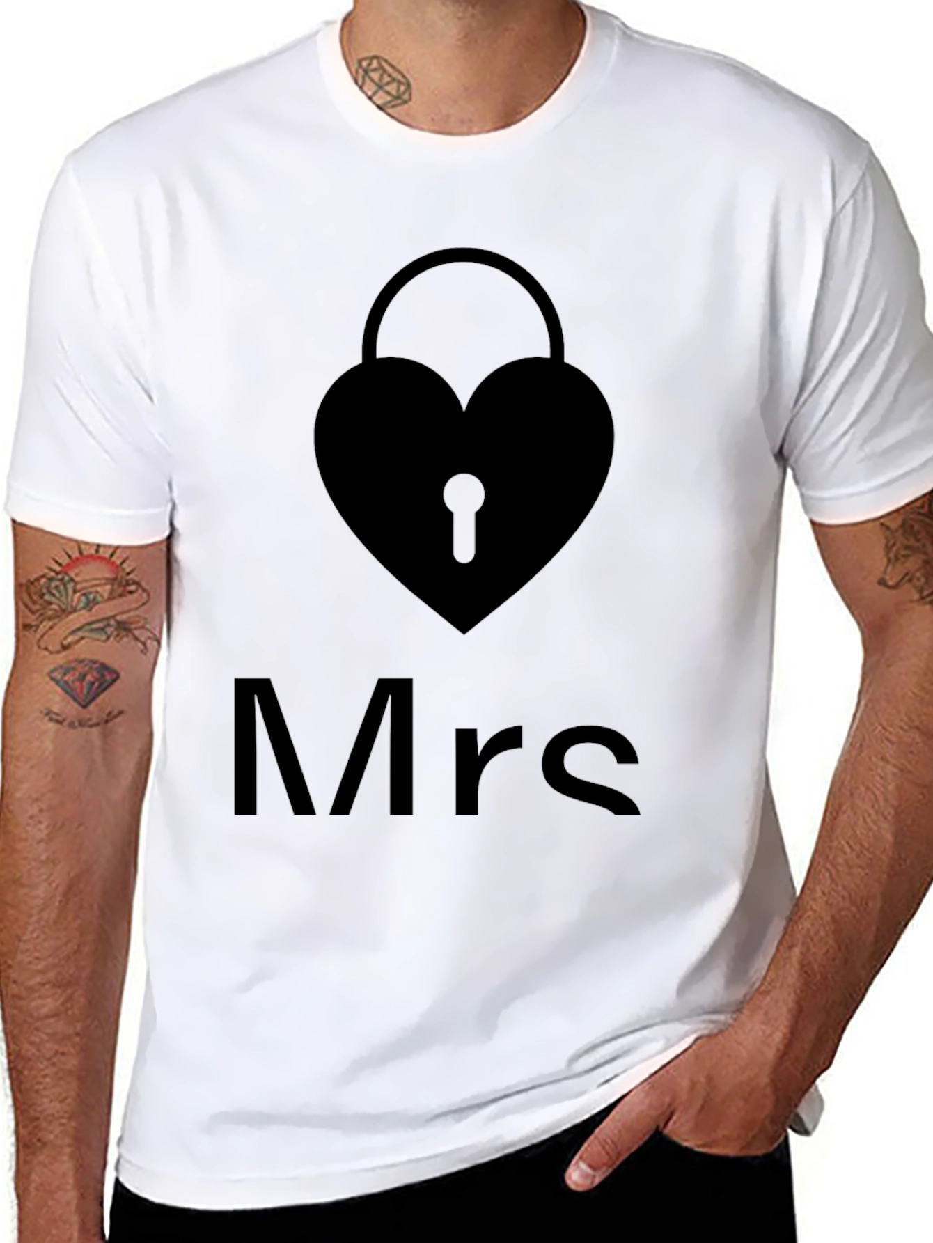 Mrs. Heart Lock Black T-Shirt - Stylish Couples Apparel