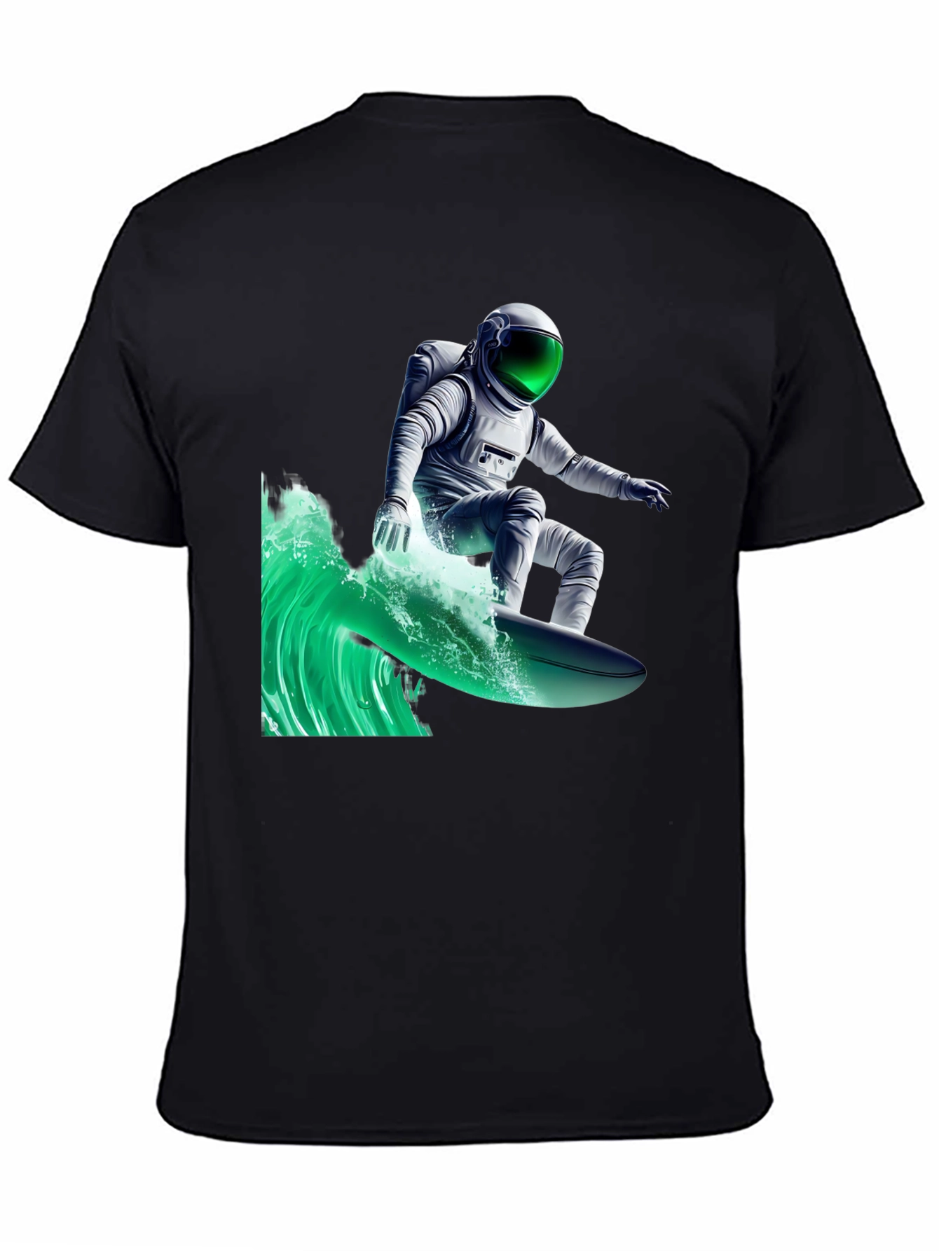 Surfing Astronaut Graphic Tee - Black Cotton Comfort