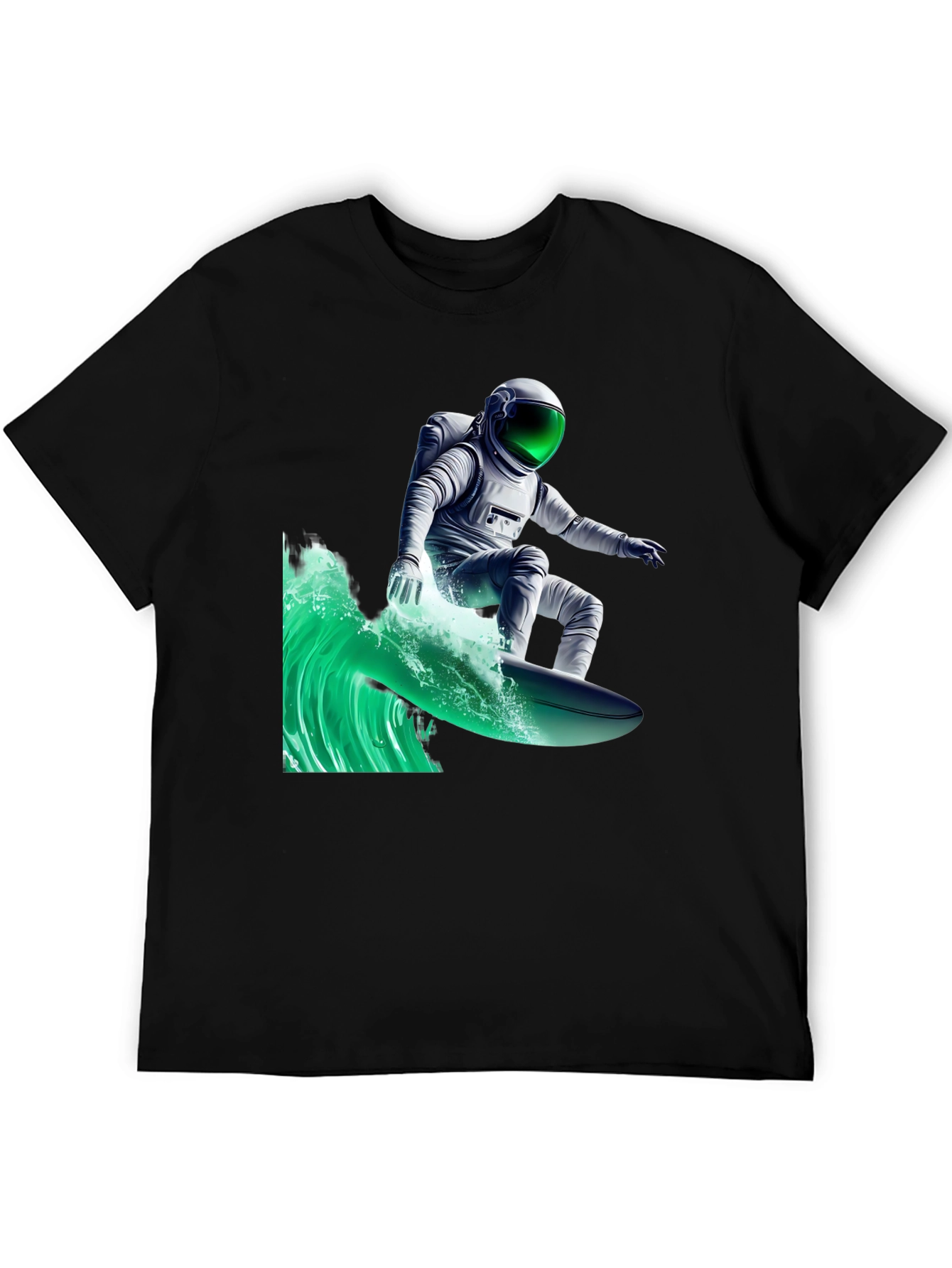 Surfing Astronaut Graphic Tee - Black Cotton Comfort
