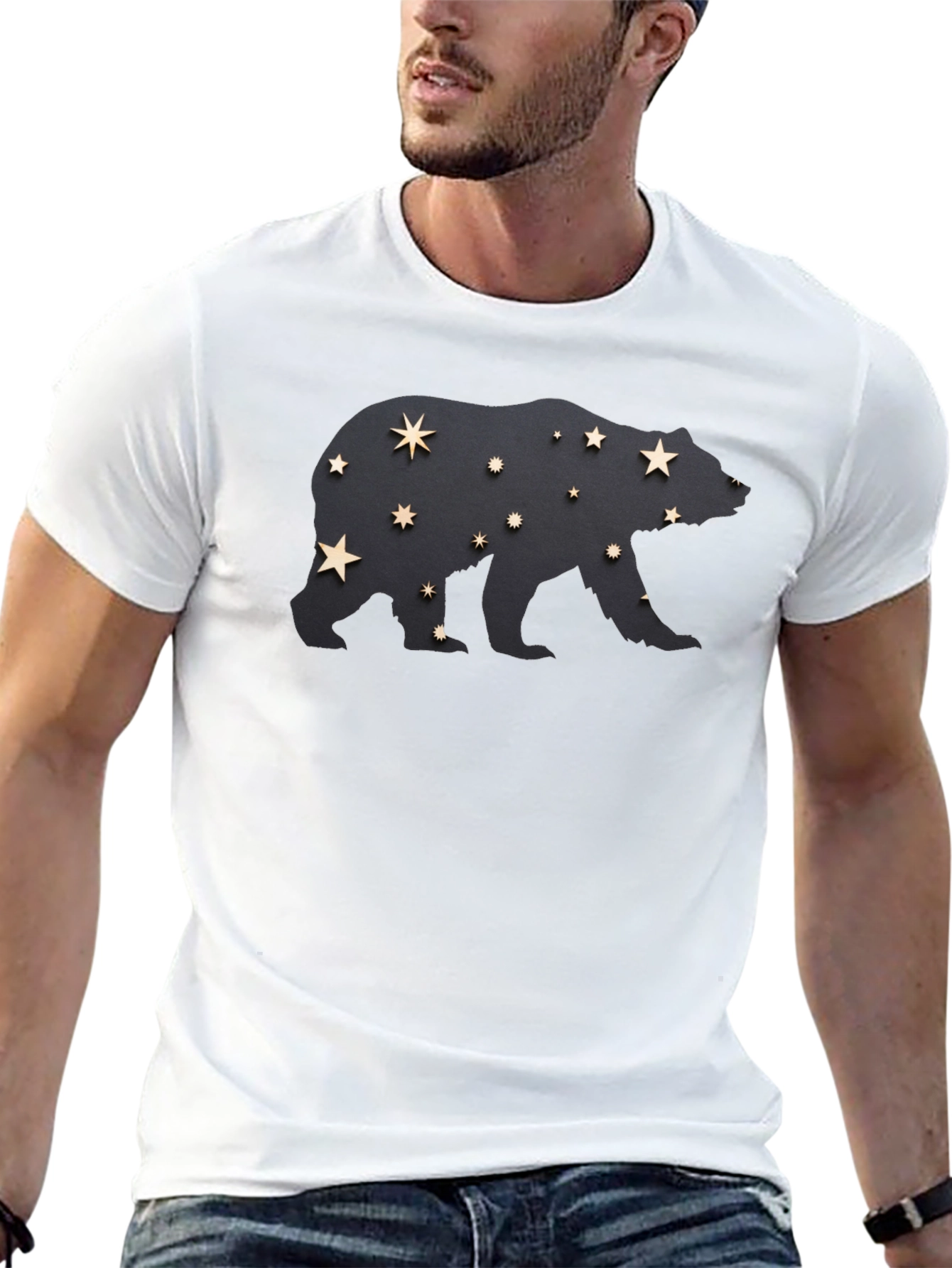 Starry Bear Graphic Tee - Black Cotton Comfort