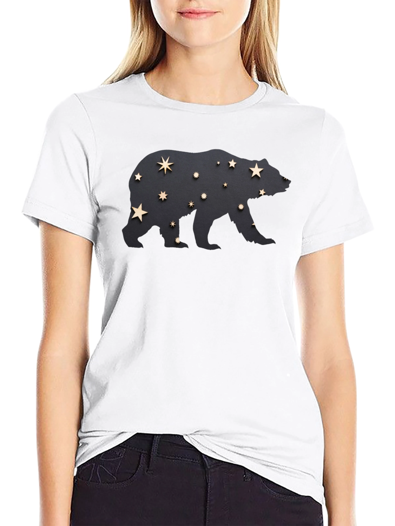 Starry Bear Graphic Tee - Black Cotton Comfort