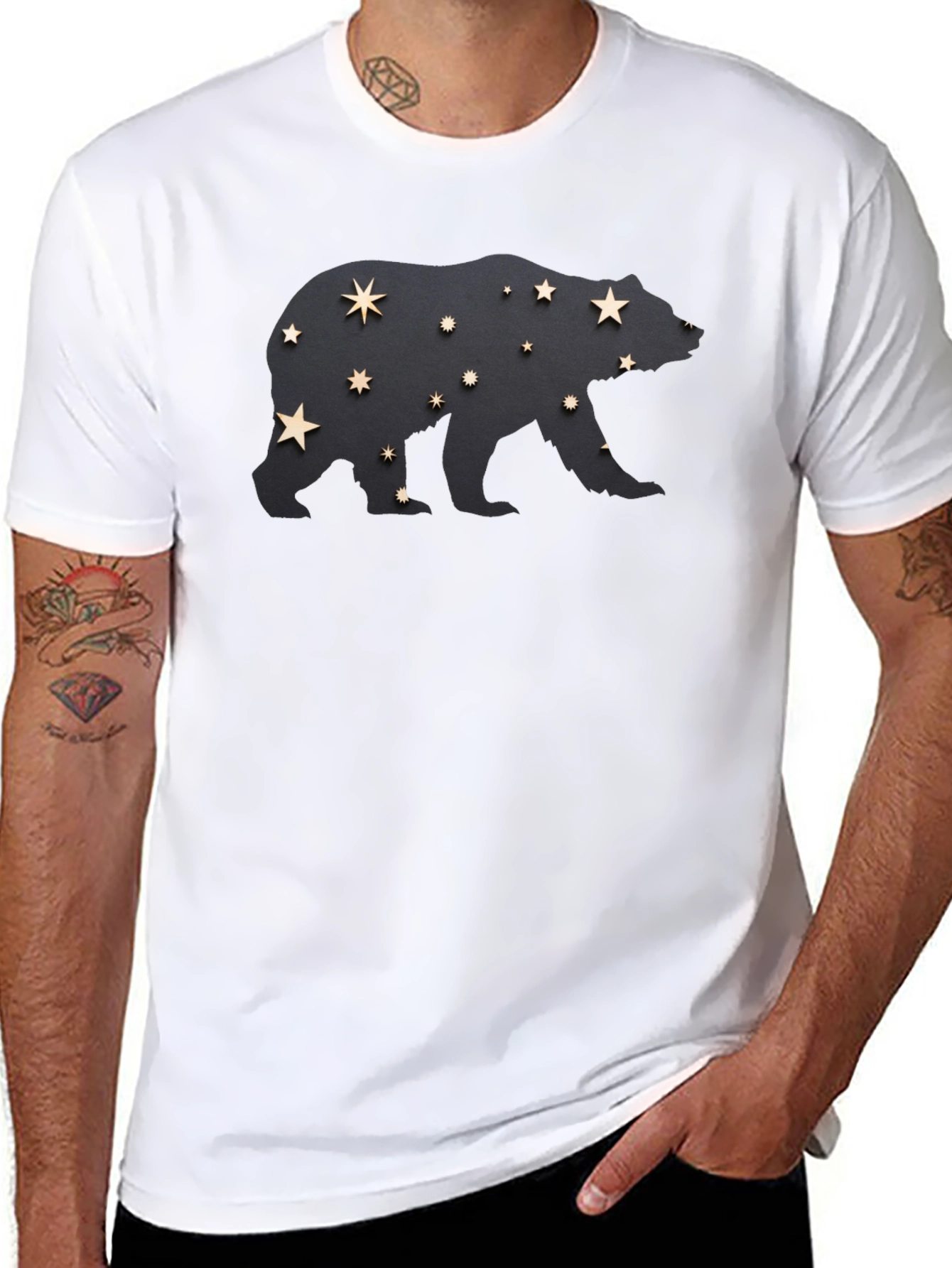 Starry Bear Graphic Tee - Black Cotton Comfort
