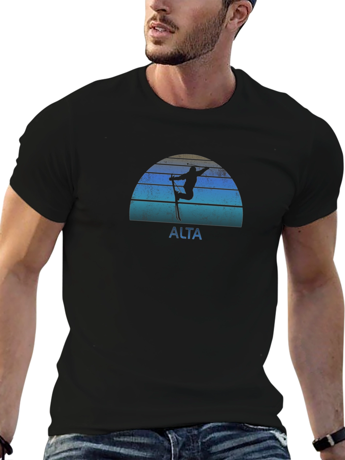 Alta Skiing Retro T-Shirt - Mens Black Tee