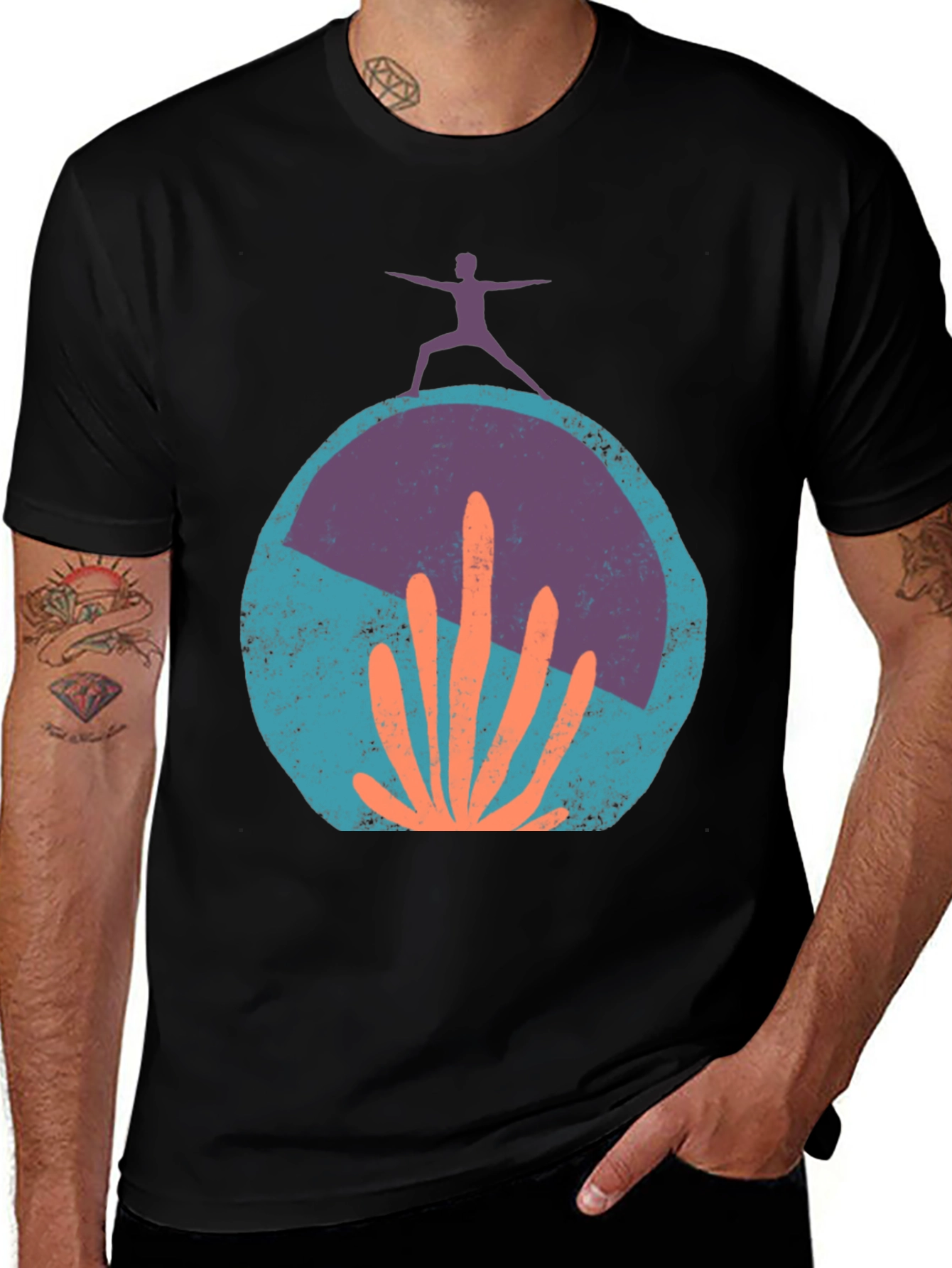 Yoga Cactus Graphic Tee - Black Cotton Blend