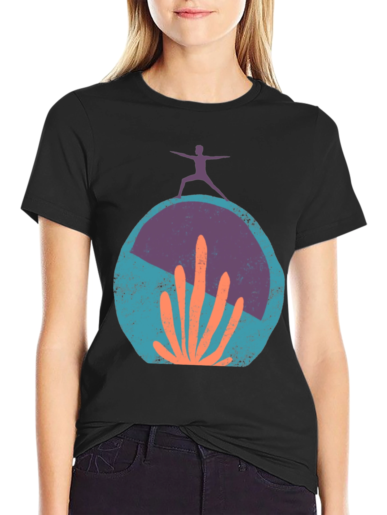 Yoga Cactus Graphic Tee - Black Cotton Blend