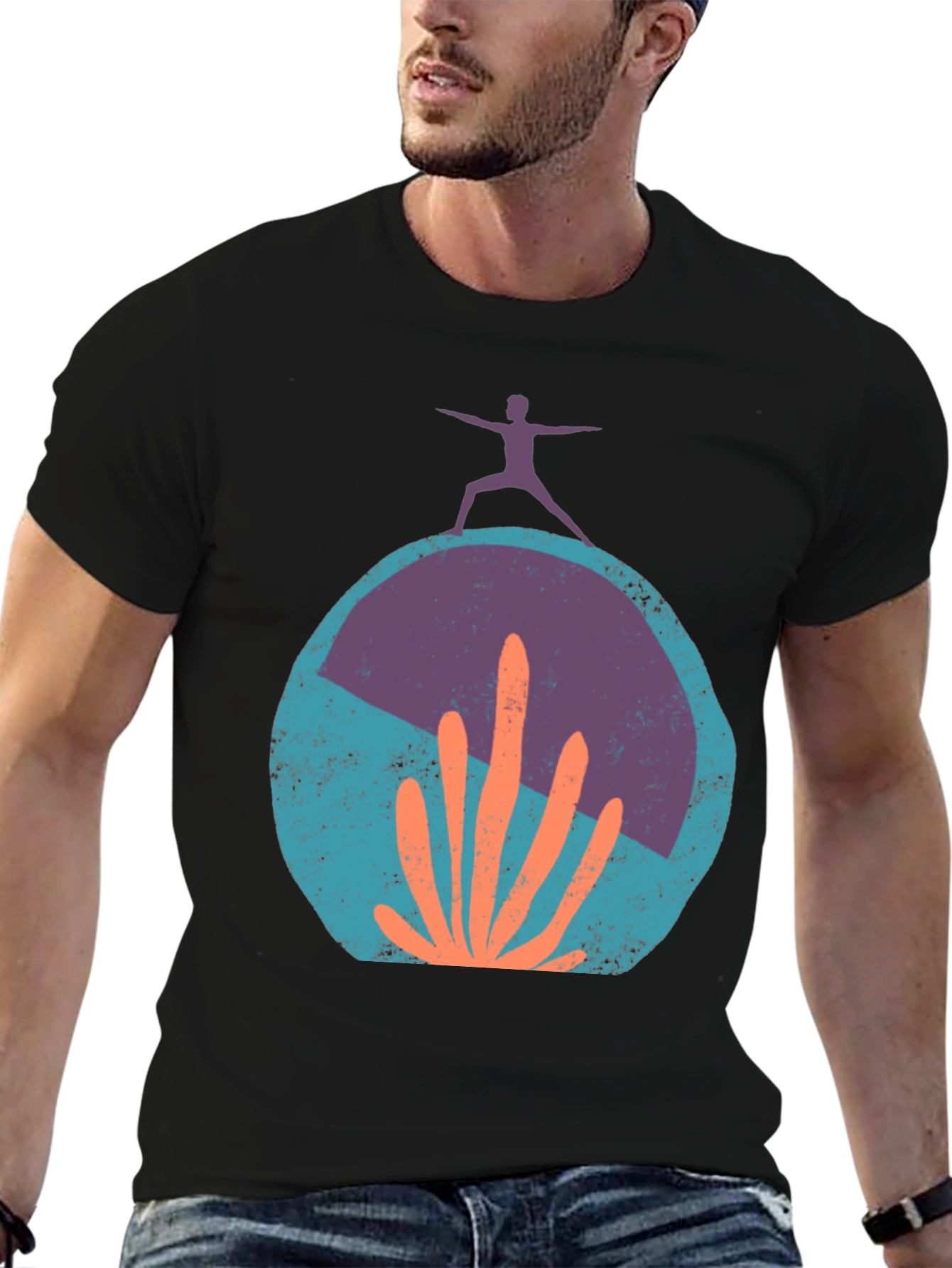 Yoga Cactus Graphic Tee - Black Cotton Blend