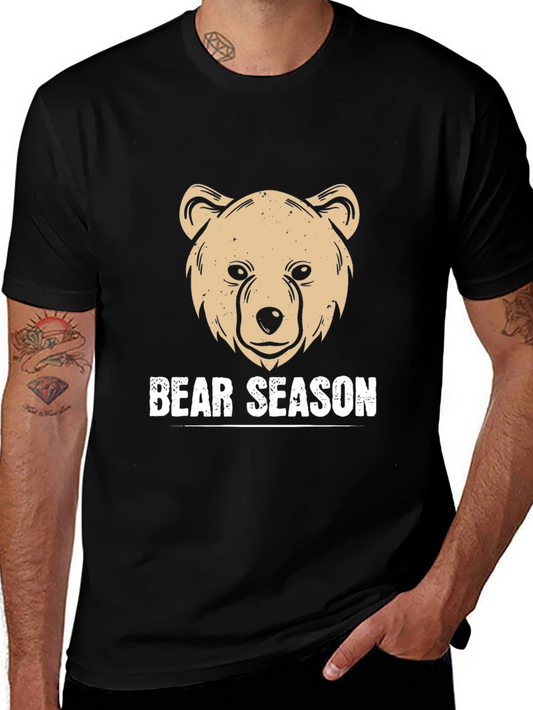 Bear Season Graphic T-Shirt - Black Casual Wear