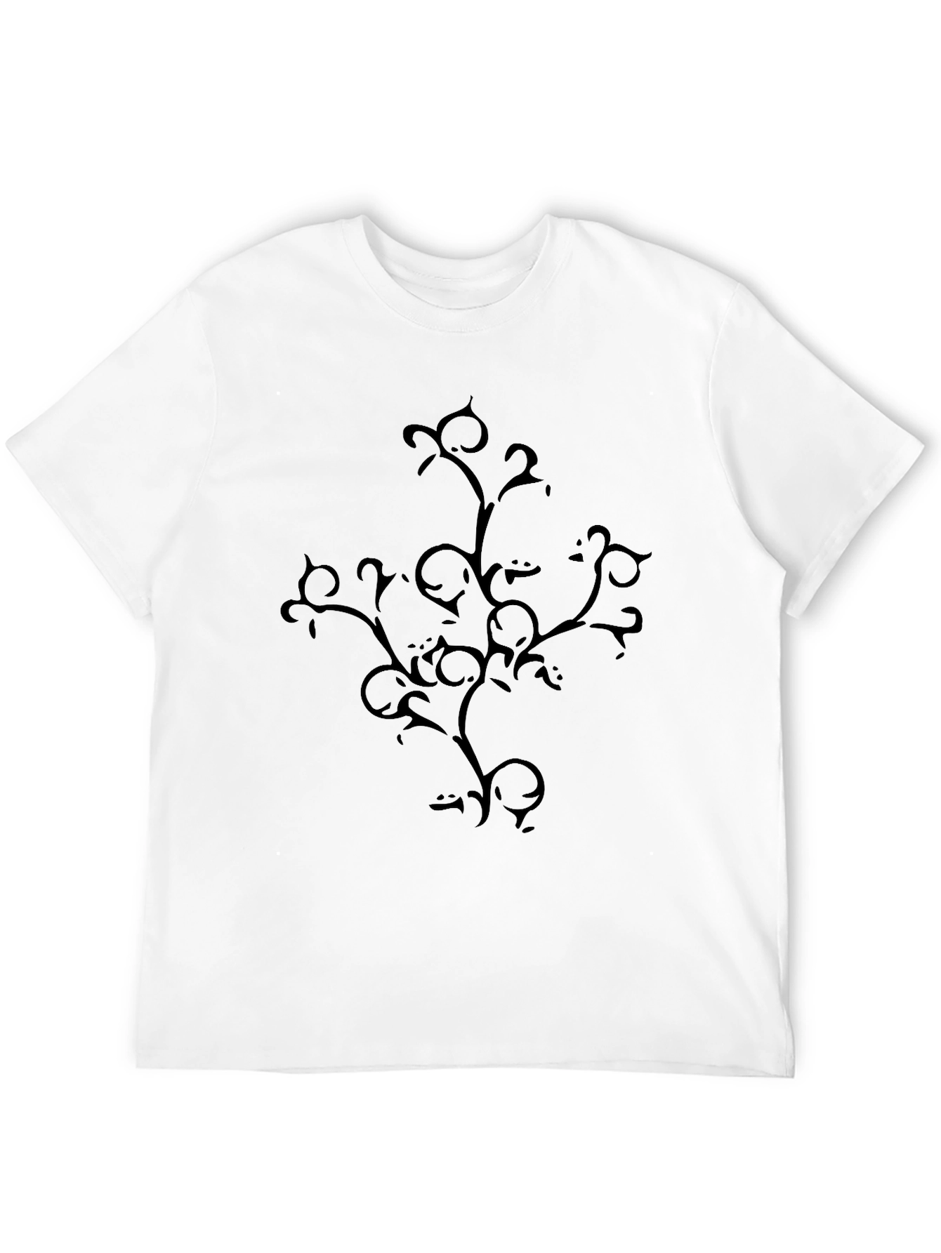 Black Tee with Abstract Vine Design