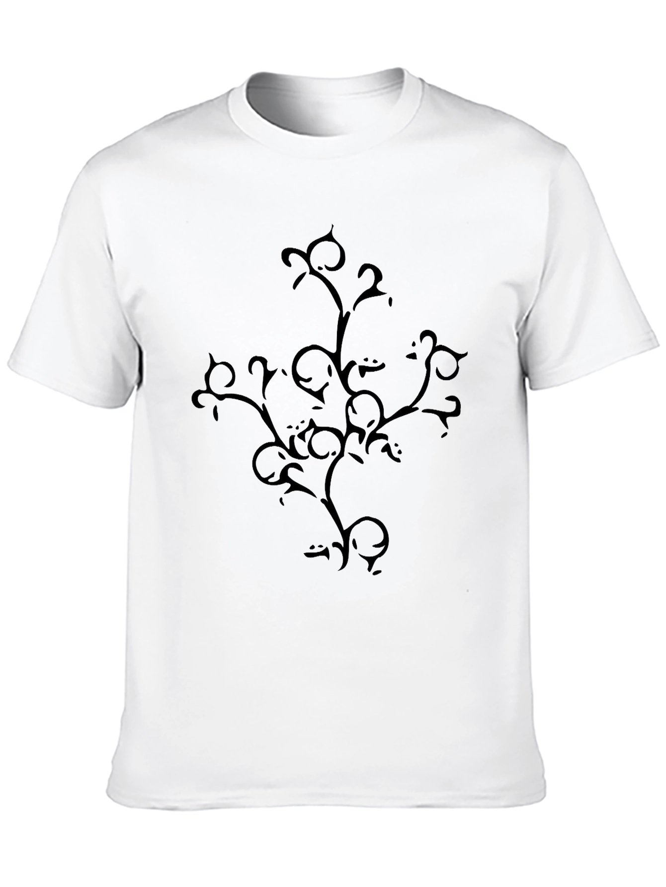 Black Tee with Abstract Vine Design