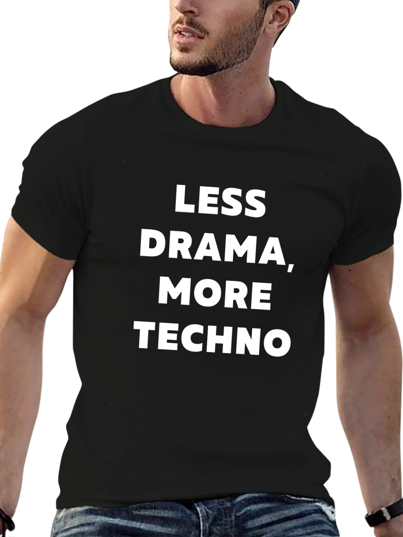 Less Drama More Techno Black Graphic T-Shirt