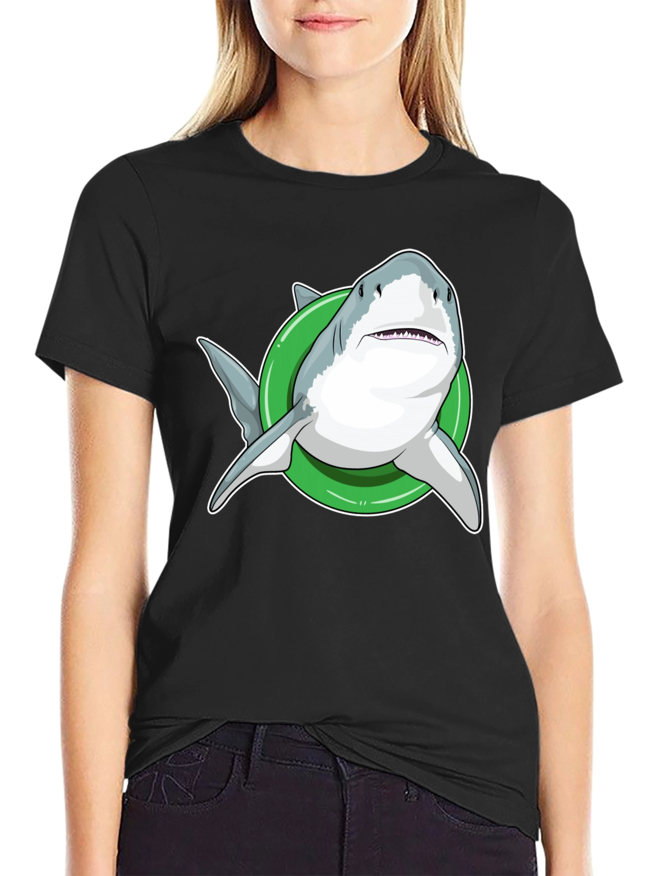 Shark Inflatable Ring Black T-Shirt