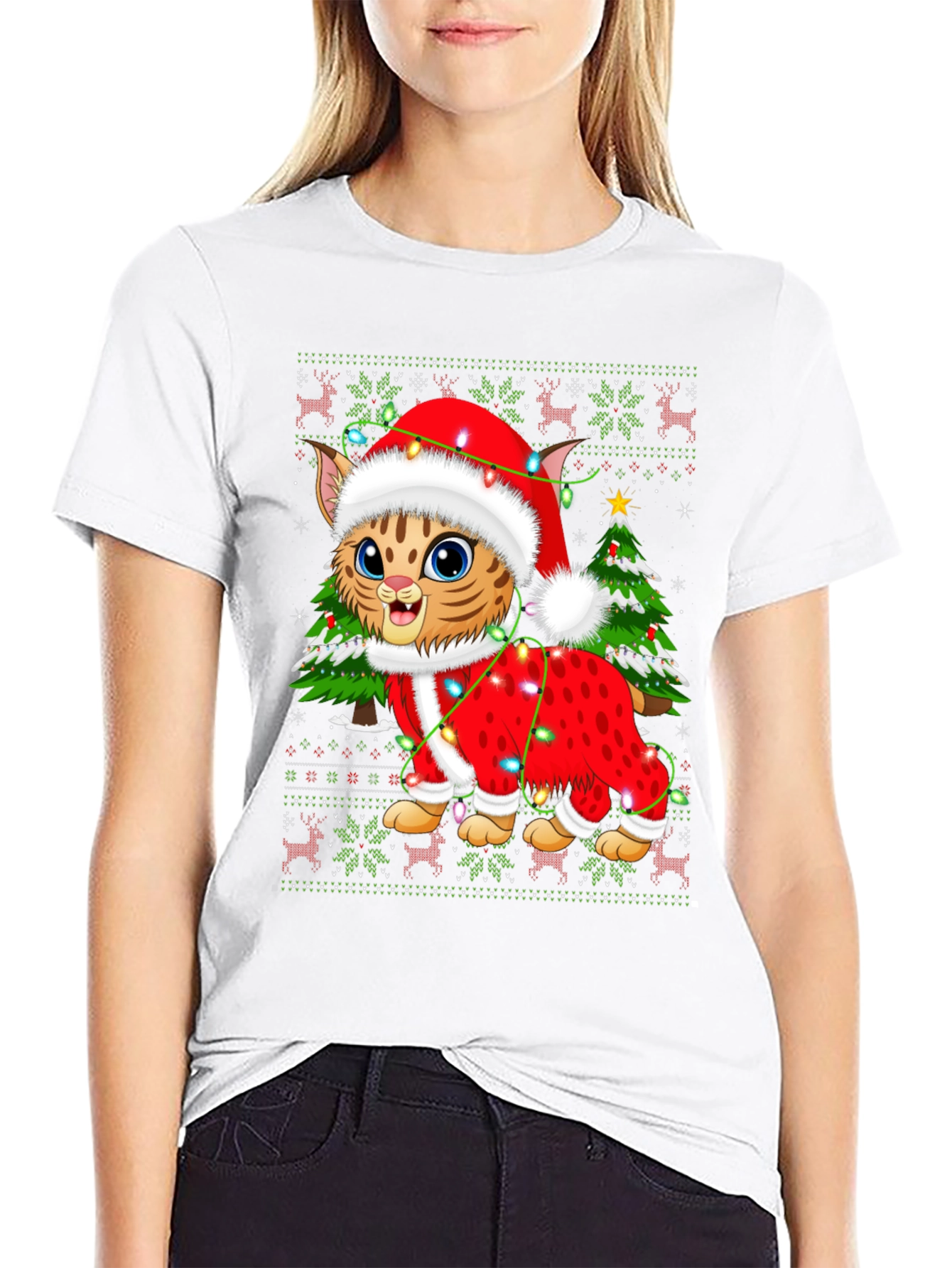 Festive Cat Christmas Graphic T-Shirt