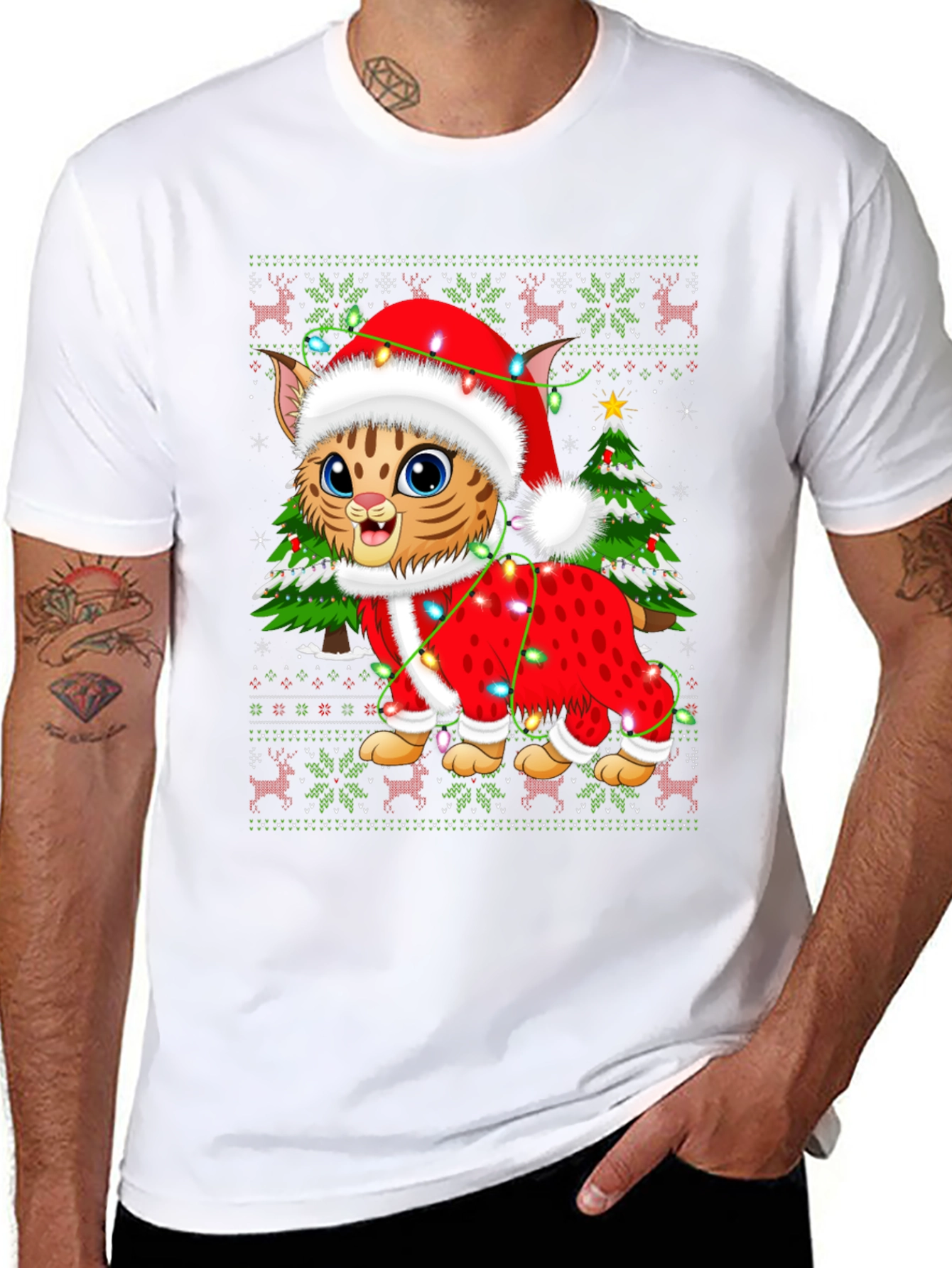 Festive Cat Christmas Graphic T-Shirt