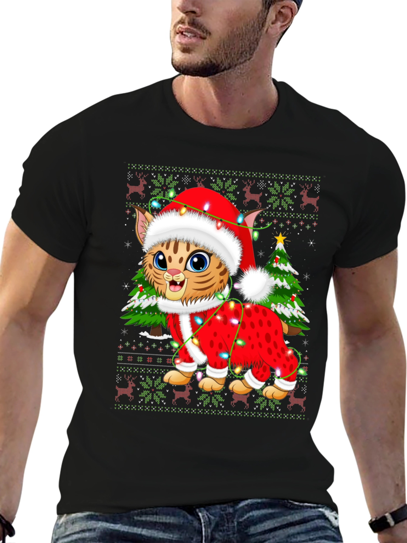 Festive Cat Christmas Graphic T-Shirt