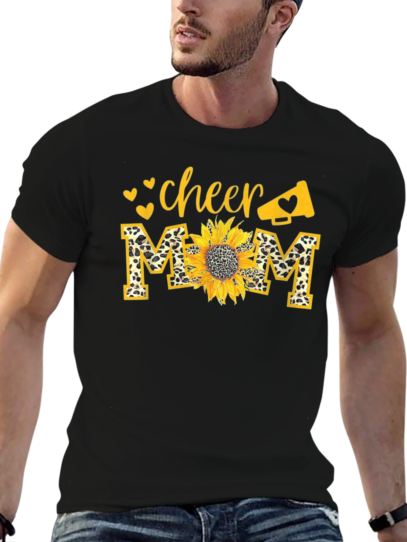 Cheer Mom Sunflower Graphic Tee - Black