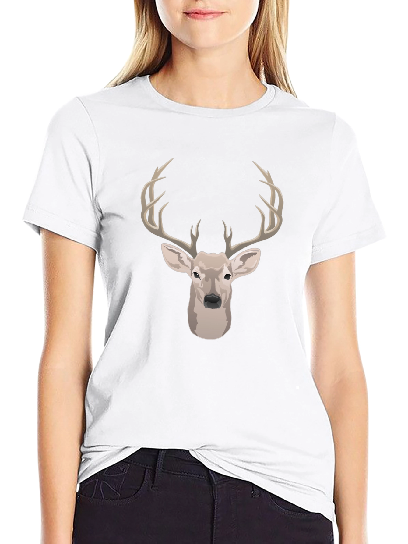 Deer Head Graphic Print Black T-Shirt