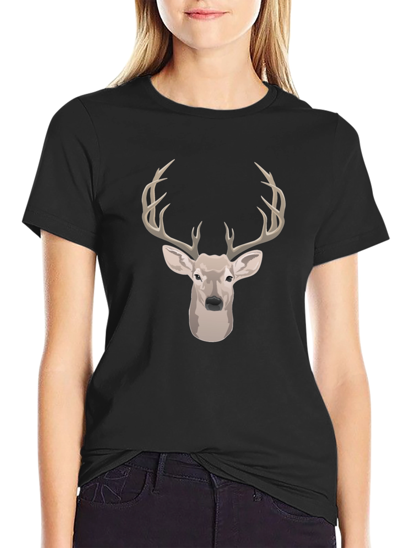 Deer Head Graphic Print Black T-Shirt