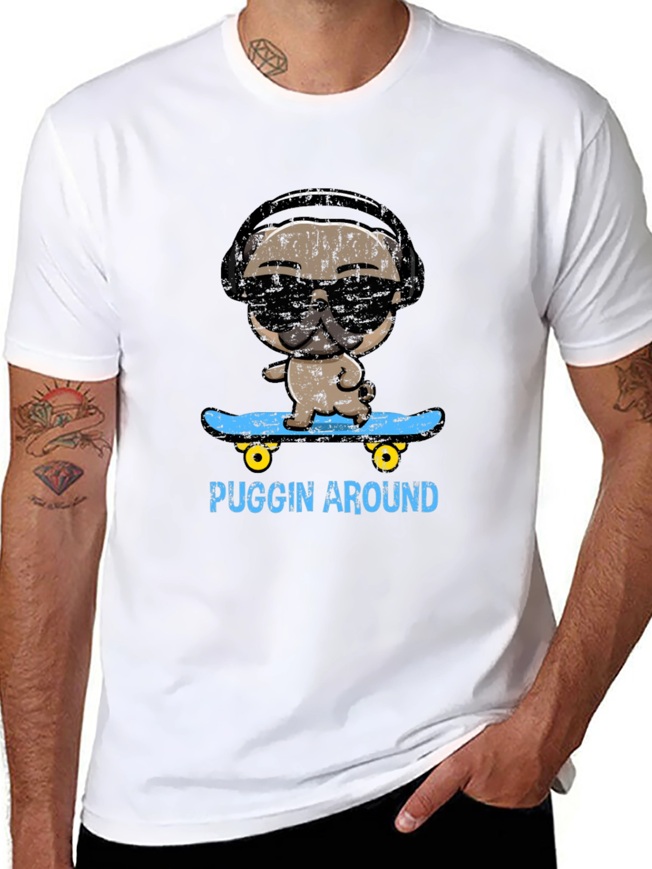 Cool Pug Skateboarder Graphic Tee