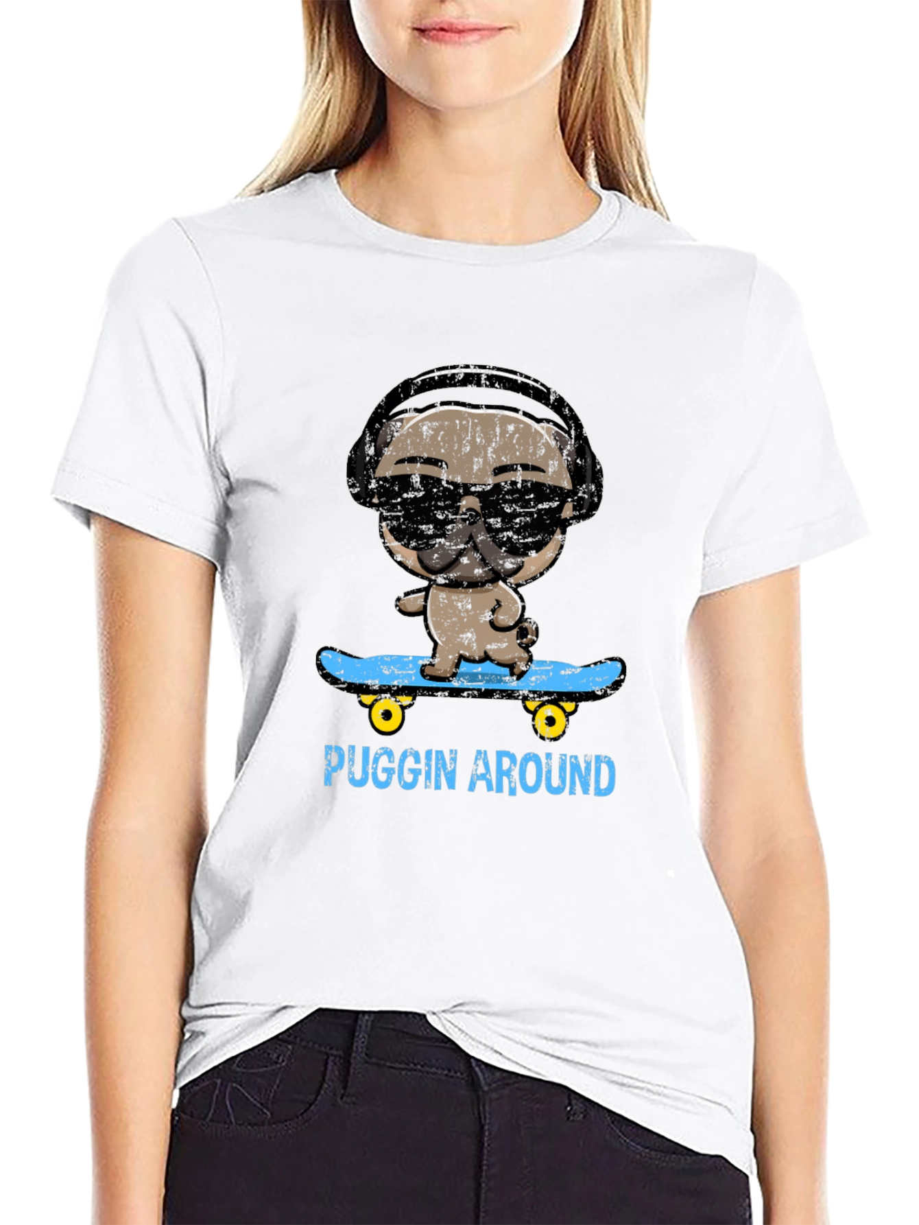 Cool Pug Skateboarder Graphic Tee