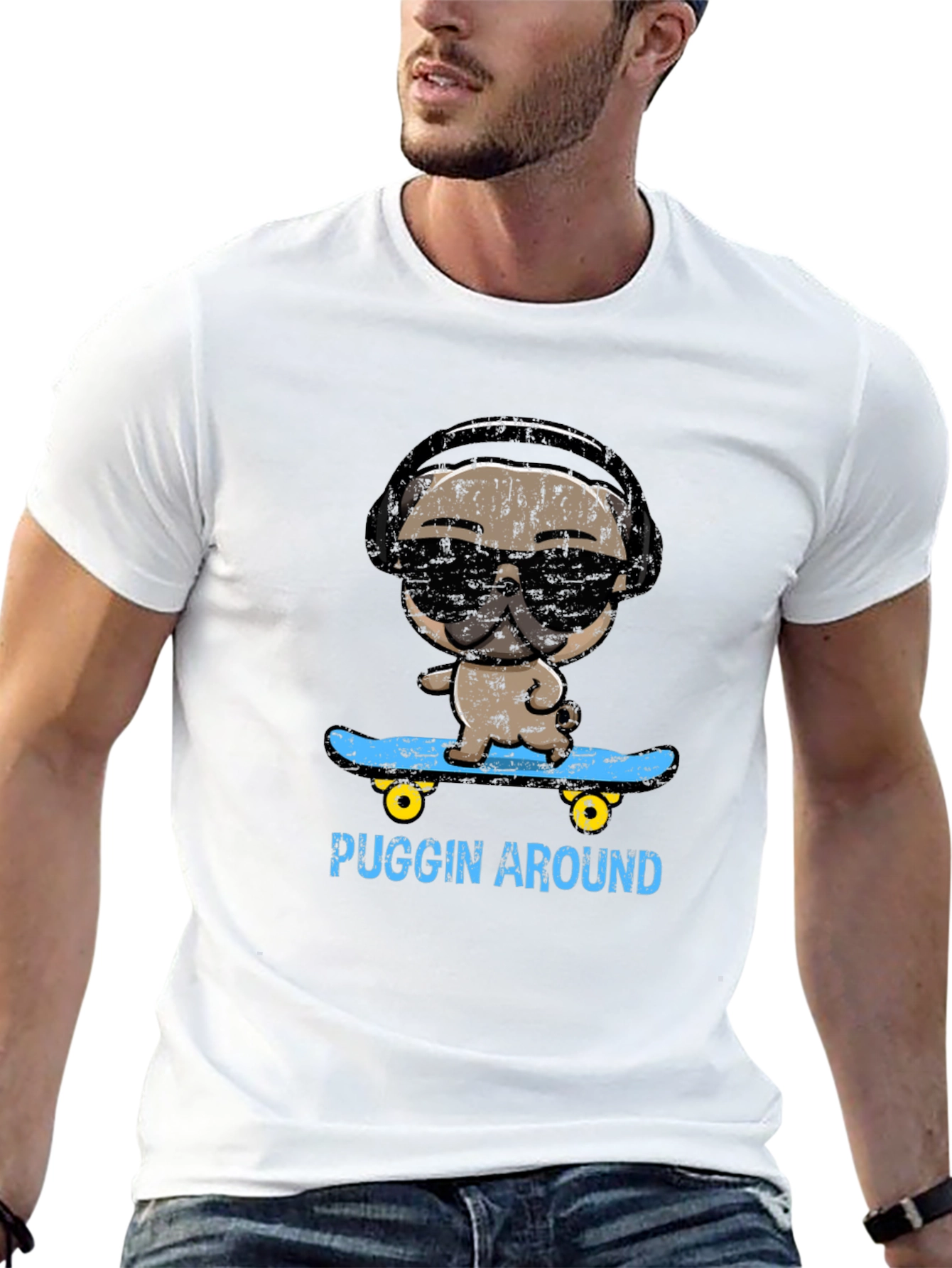 Cool Pug Skateboarder Graphic Tee