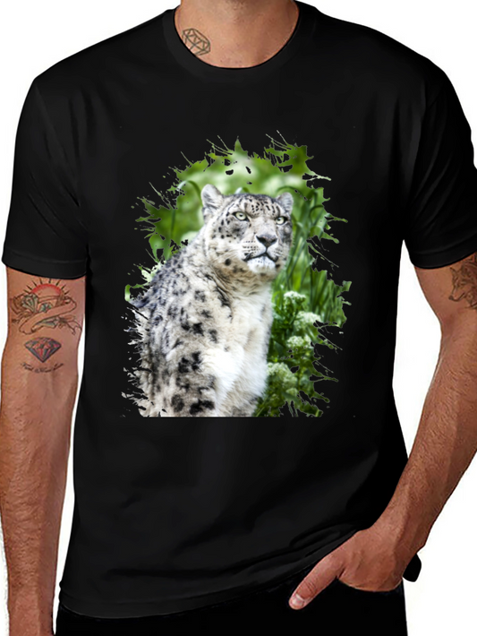 Snow Leopard Graphic Tee - Black Cotton T-Shirt